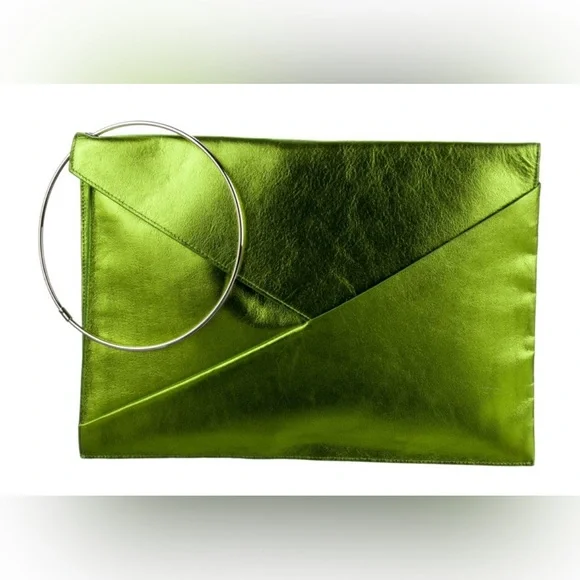 MM6 Maison Margiela Large Green Metallic Envelope Clutch with Ring - Picture 1 of 5